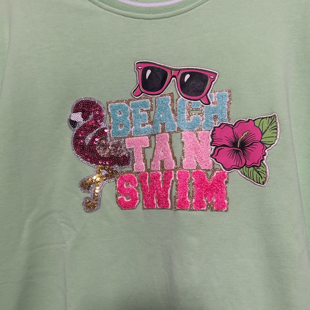 Simply Southern Beach Tan Swim Sequin Sparkly Green Sweatshirt - XL - Picture 3 of 8